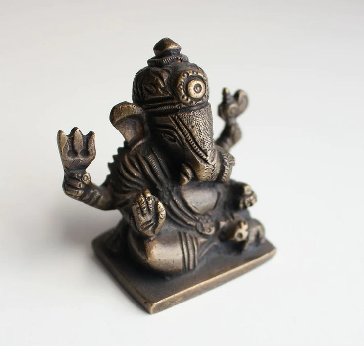 2.5 Inch Ganesha Brass Statue - Four-Armed Lord Ganesha Idol