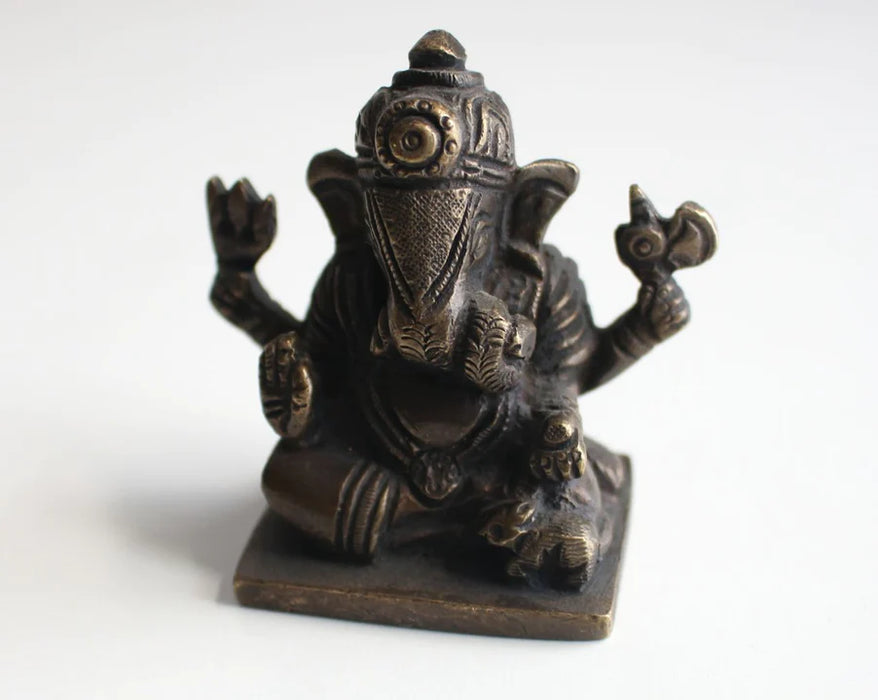 2.5 Inch Ganesha Brass Statue - Four-Armed Lord Ganesha Idol