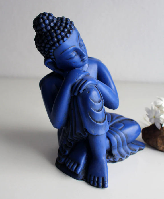 Lapis Blue Resin Resting Buddha Statue 7.5 Inch - Handcrafted Serenity