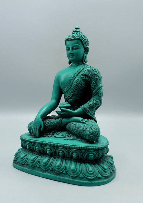 9-Inch Handmade Resin Shakyamuni Buddha Statue in Green