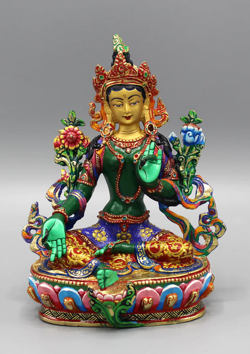 6 Inch Green Tara Hand Painted Statue - Beautifully Crafted and Symbolically Powerful