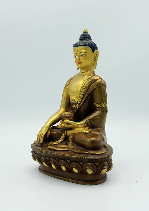 8 Inch Partly Gold Plated Copper Shakyamuni Buddha Statue