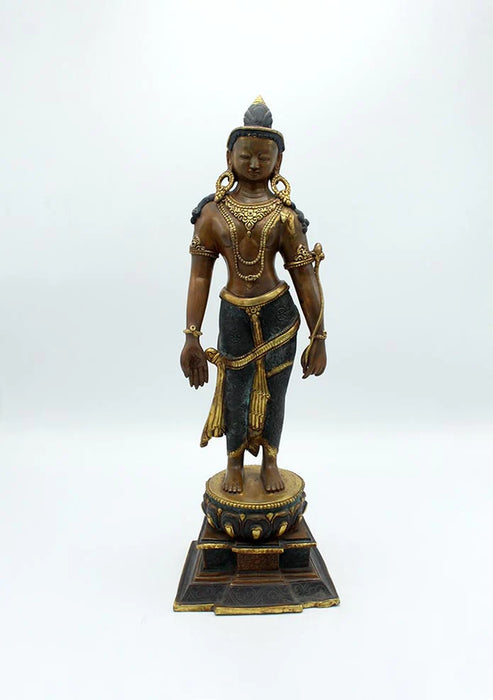 17-Inch White Metal Green Tara Statue - Handcrafted Nepali Art