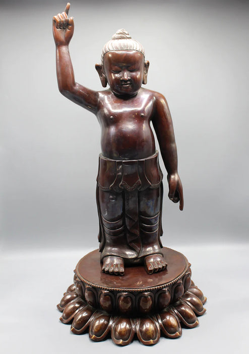 25 Inch Copper Oxidized Standing Buddha Statue