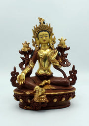 9-Inches Partly Gold Plated Green Tara Statue - Beautifully Crafted Buddhist Art - 6