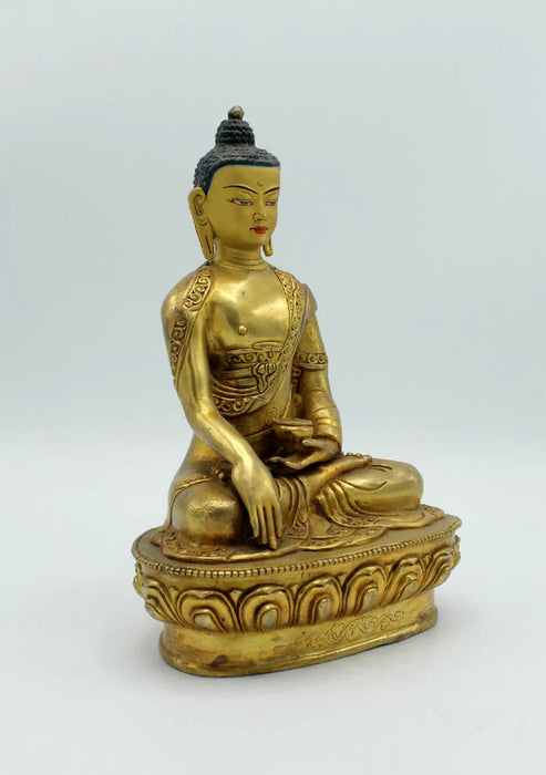 8 Inch Gold Plated Shakyamuni Buddha Statue with Floral Carvings