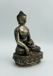 7.5-Inch White Metal Floral Carved Shakyamuni Buddha Statue - Birthplace Tribute - 4