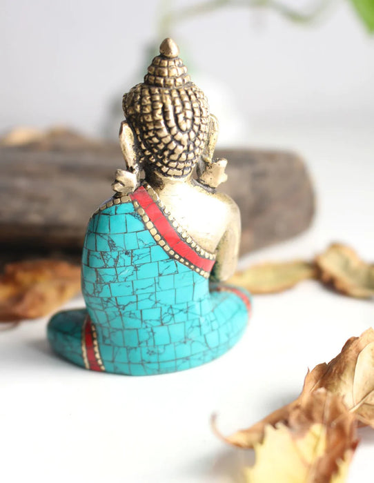 3 Inch Shakyamuni Buddha Statue with Majestic Faux Turquoise Robe