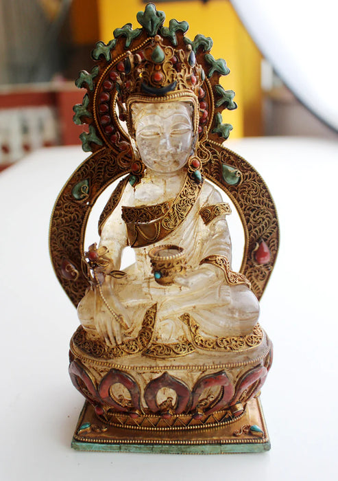 7-Inch Crystal Buddha Statue - Gold Plated Meditative Pose