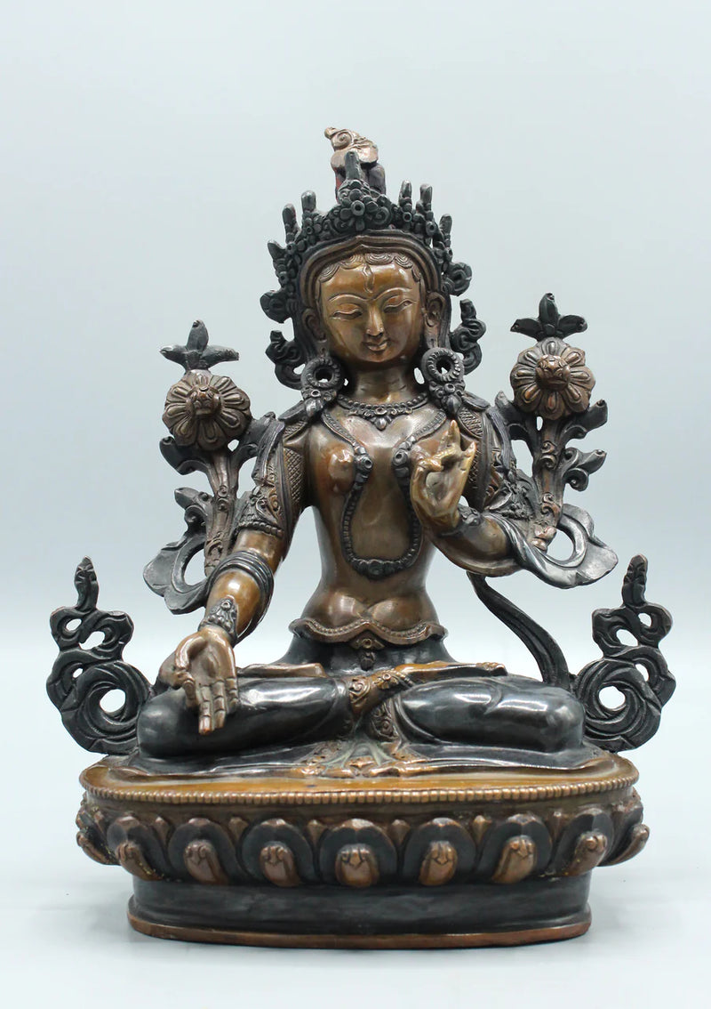 8-Inch Hand-Carved Copper White Tara Statue - Goddess of Compassion - 4