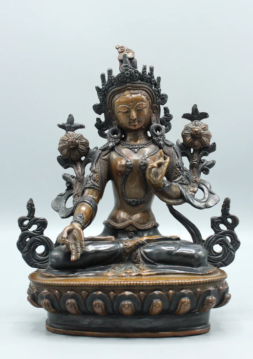 8-Inch Hand-Carved Copper White Tara Statue - Goddess of Compassion