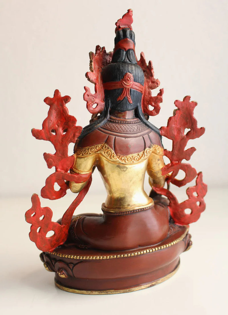 8.6-Inch Majestic Green Tara Statue, Partly Gold Plated - 2