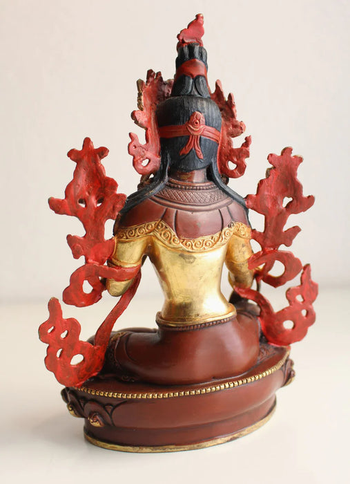 8.6-Inch Majestic Green Tara Statue, Partly Gold Plated