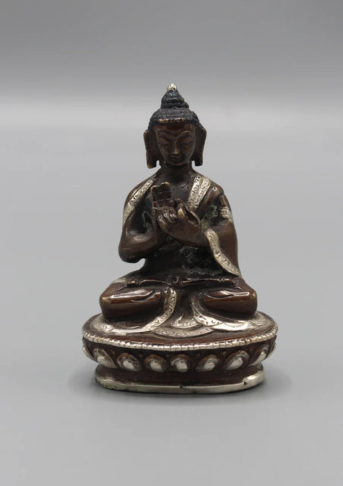 3.3-Inch Silver Robe Copper Vairochana Buddha Statue