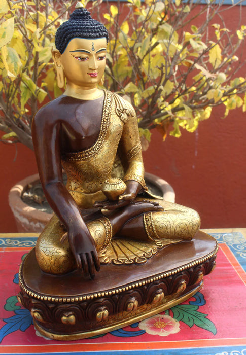 10.5-inch Gold Plated Buddha Shakyamuni Statue - Handcrafted Elegance