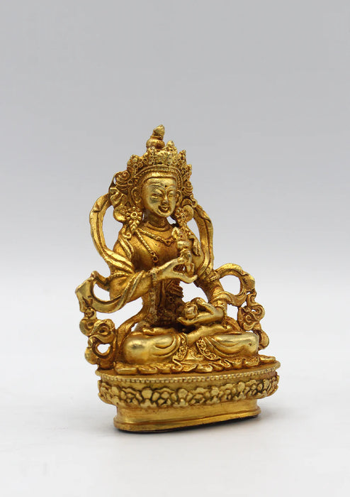 3.5" Gold Plated Tibetan Vajrasattva Statue - Sacred Symbol of Compassion