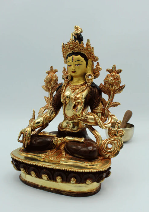 8-Inch Gold-Plated White Tara Statue - Unique Handcrafted Copper Sculpture