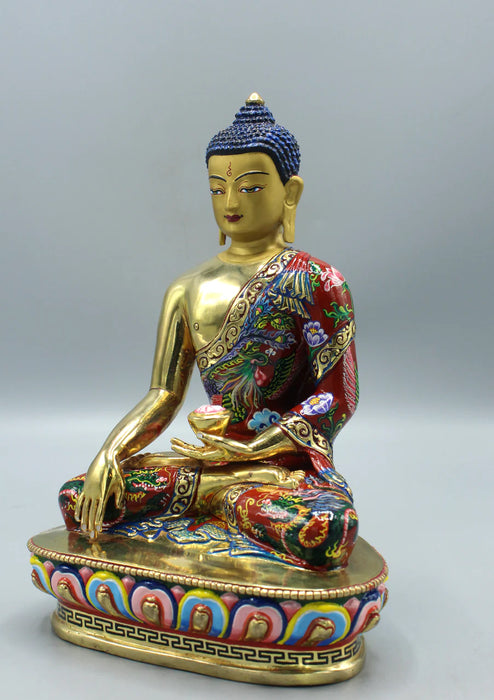 9 Inch Gold Plated Shakyamuni Buddha Statue - Hand-Painted Copper Sculpture