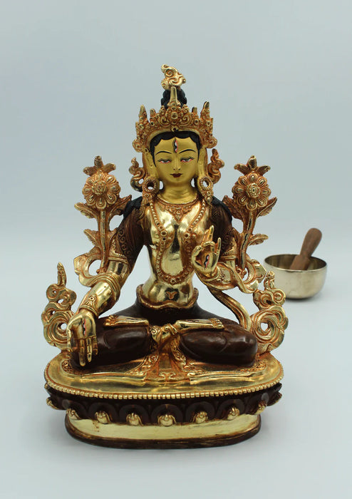 8-Inch Gold-Plated White Tara Statue - Unique Handcrafted Copper Sculpture