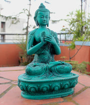 Turquoise Floral Motif Vairochana Buddha Resin Statue - 7" Inch High - 4
