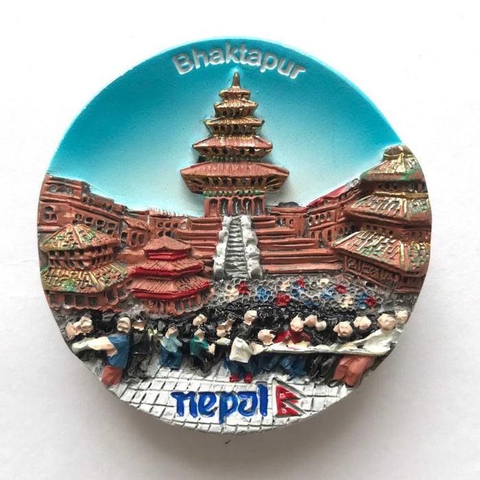 Bhaktapur Durbar Square Circular 3D Fridge Magnet, Refrigerator Magnet