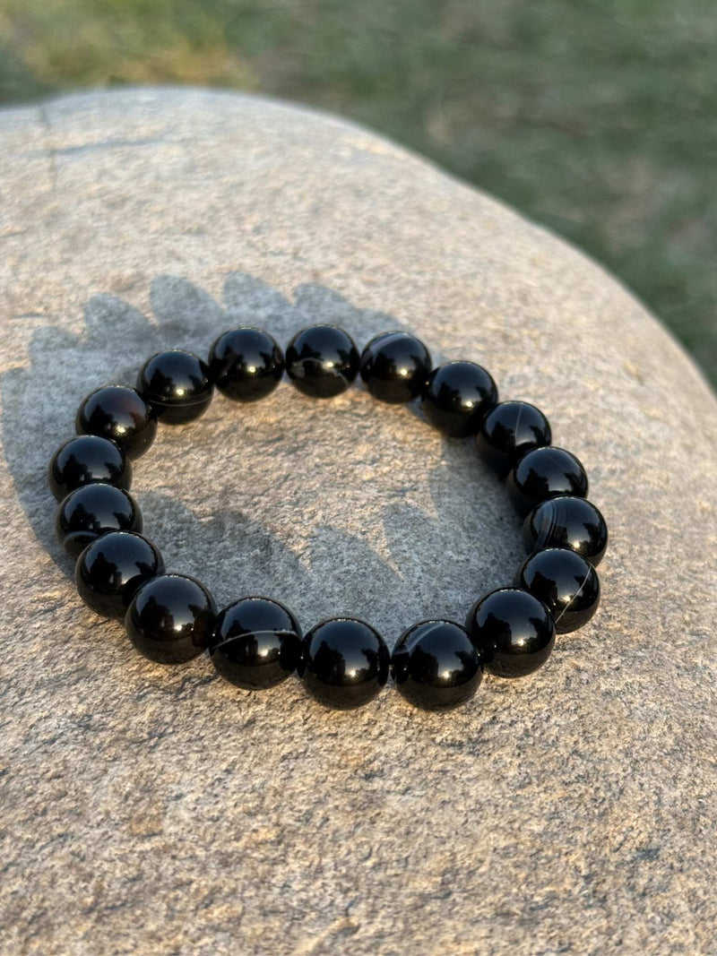 Black Obsidian 10mm Gemstone Bracelet – Natural Stretch Bead Bracelet