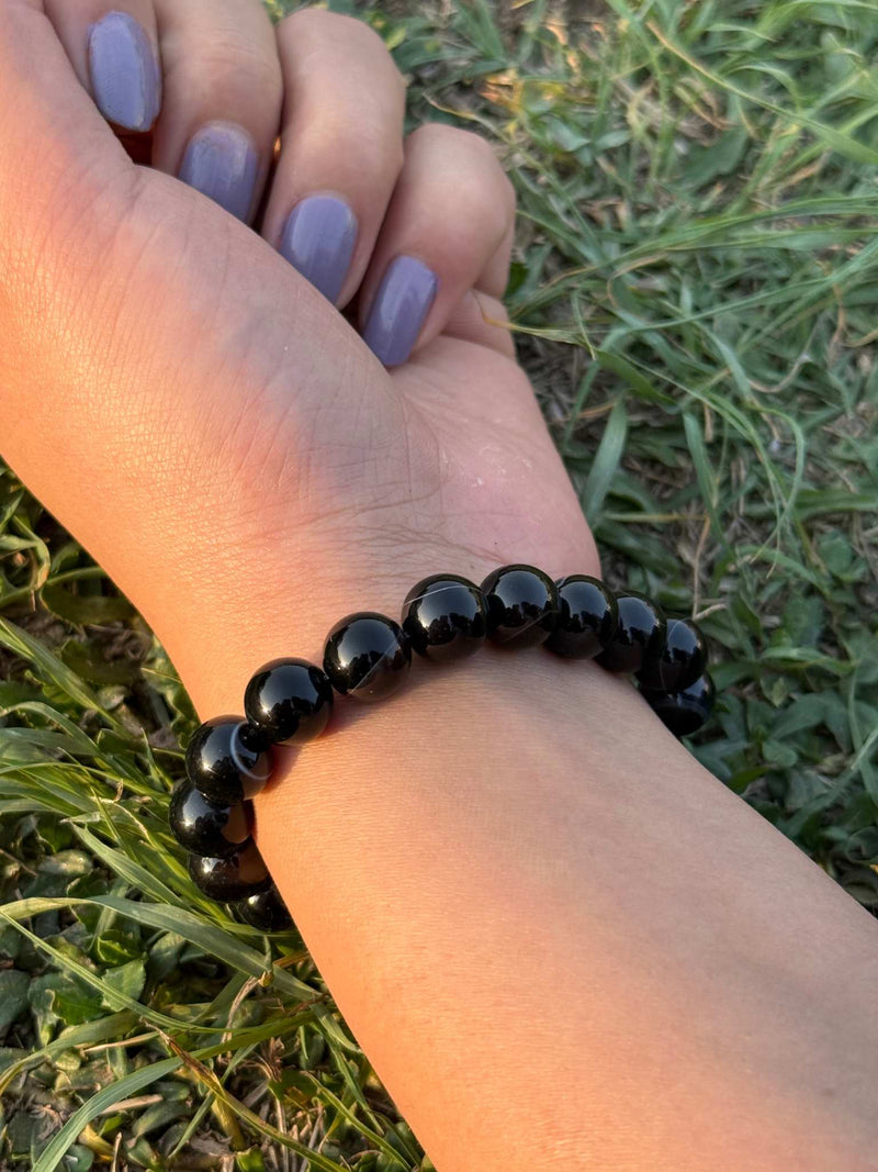 Black Obsidian 10mm Gemstone Bracelet – Natural Stretch Bead Bracelet