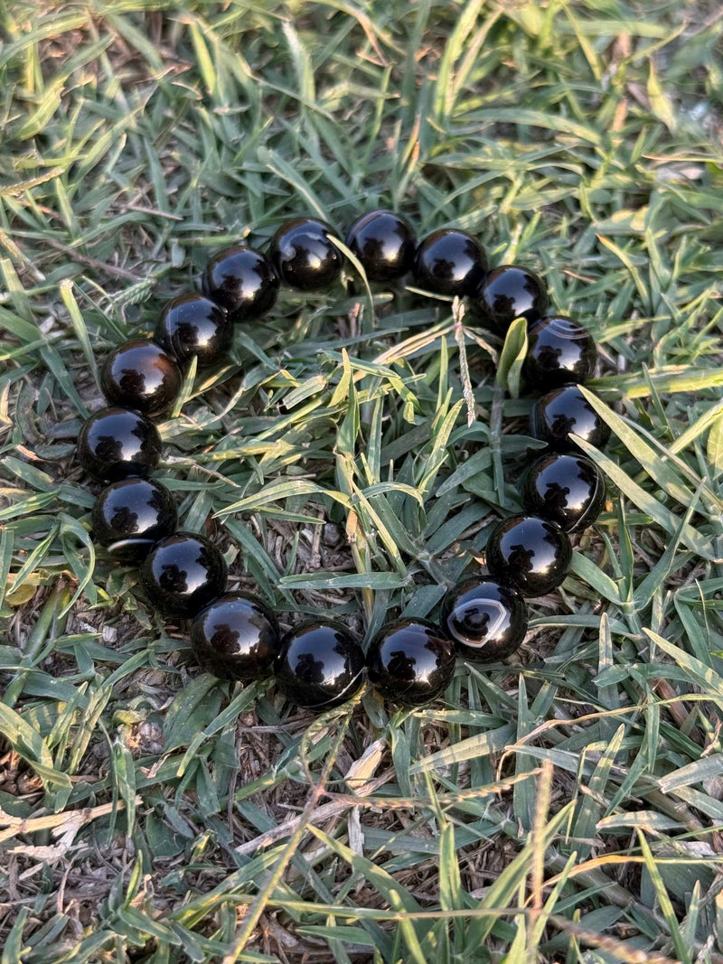 Black Obsidian 10mm Gemstone Bracelet – Natural Stretch Bead Bracelet