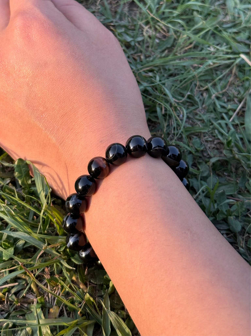 Black Obsidian 10mm Gemstone Bracelet – Natural Stretch Bead Bracelet