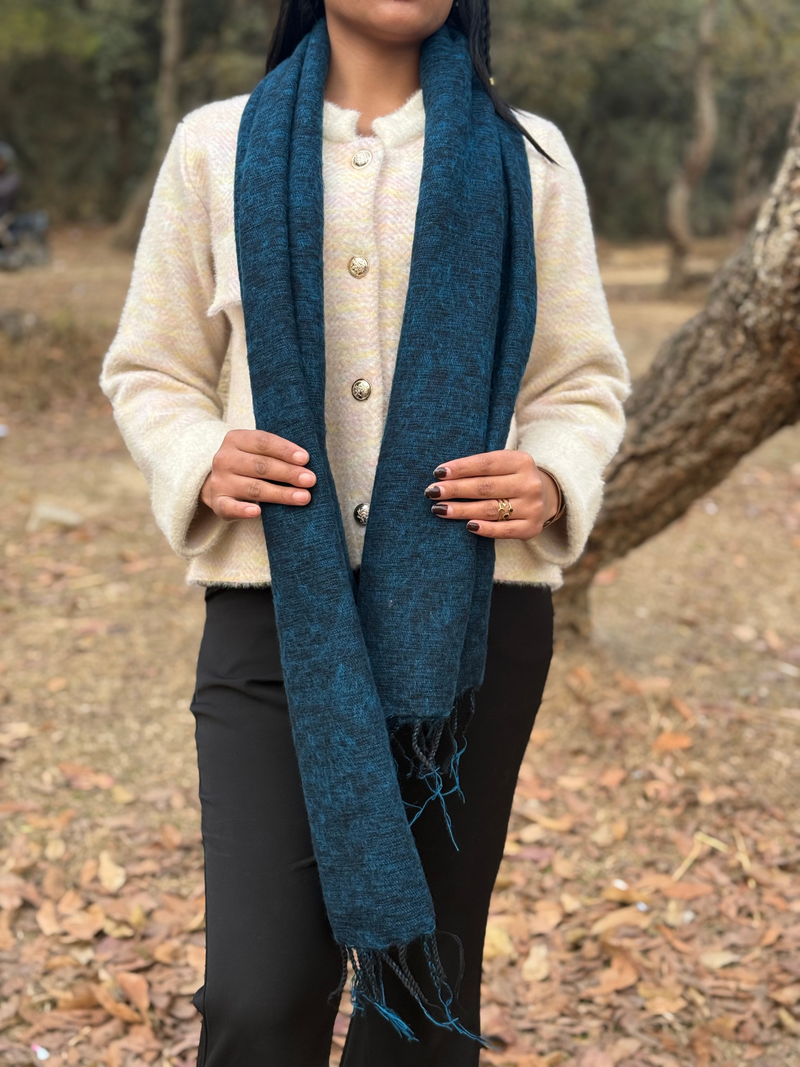 Handwoven Nepal Wool Scarf - Blue Yak Wool Blend Shawl