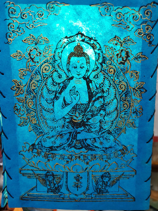 Amogsiddhi Buddha - Lokta Paper Lamp Shade square- Blue