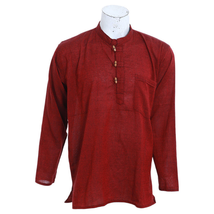 Fair Trade Nepal Light Cotton Hippy Boho Festival Surf Kurta Shirt Maroon