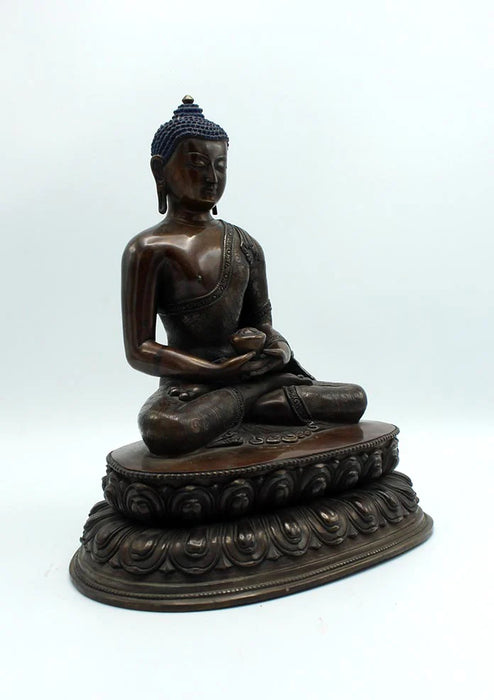 11-Inch Handcarved Oxidized Copper Amitabh Buddha Statue - Fine Nepalese Craftsmanship