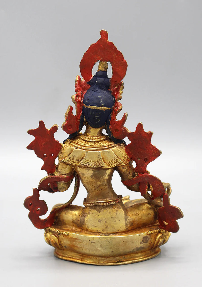 6 Inch Gold Plated Green Tara Statue - Handcrafted in Nepal - 1