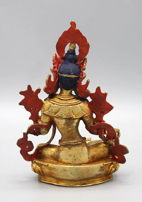 6 Inch Gold Plated Green Tara Statue - Handcrafted in Nepal