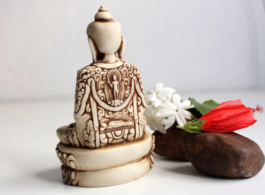 Meditating Buddha Resin Statue with Intricate Carvings - 5.5 Inch Meditation Pose Sculpture