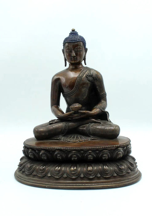 11-Inch Handcarved Oxidized Copper Amitabh Buddha Statue - Fine Nepalese Craftsmanship