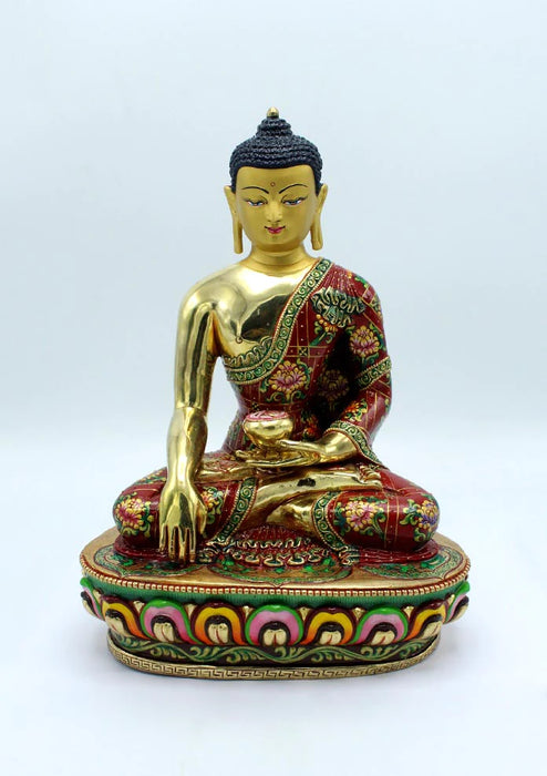 11 Inch Gold Plated Shakyamuni Buddha Statue - Intricately Hand Carved & Painted