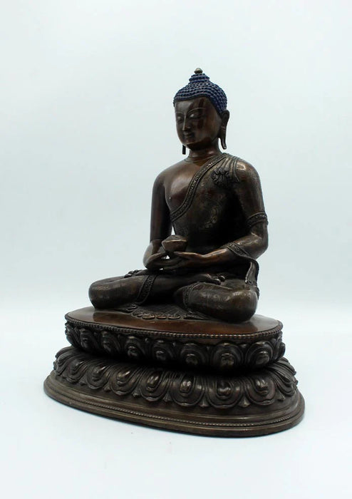 11-Inch Handcarved Oxidized Copper Amitabh Buddha Statue - Fine Nepalese Craftsmanship