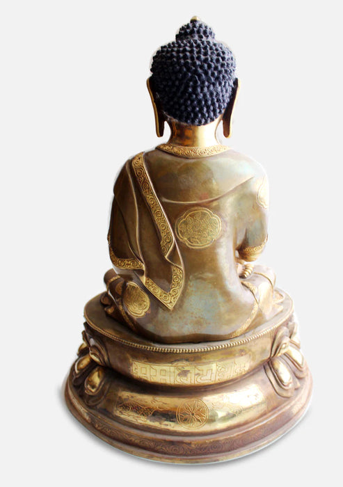 17-Inch Gold Plated Medicine Buddha Statue with Exquisite Flower Carving