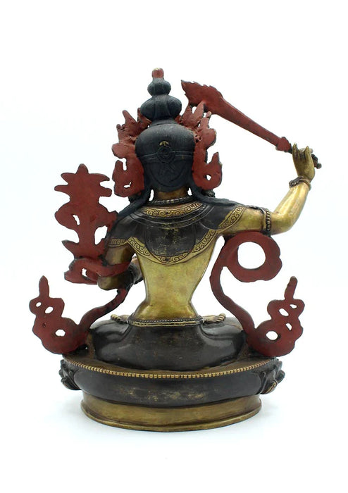 8.5 Inch Handcarved Copper Manjushree Statue - Traditional Craftsmanship