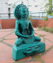 Green Emaciated Meditating Buddha Resin Statue - Handmade Serenity - 3