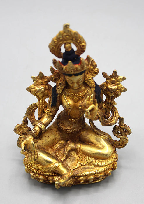 6 Inch Gold Plated Green Tara Statue - Handcrafted in Nepal