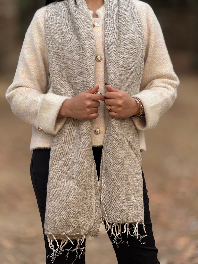 Soft Neutral Wool Wrap - Cream Yak Wool Blend