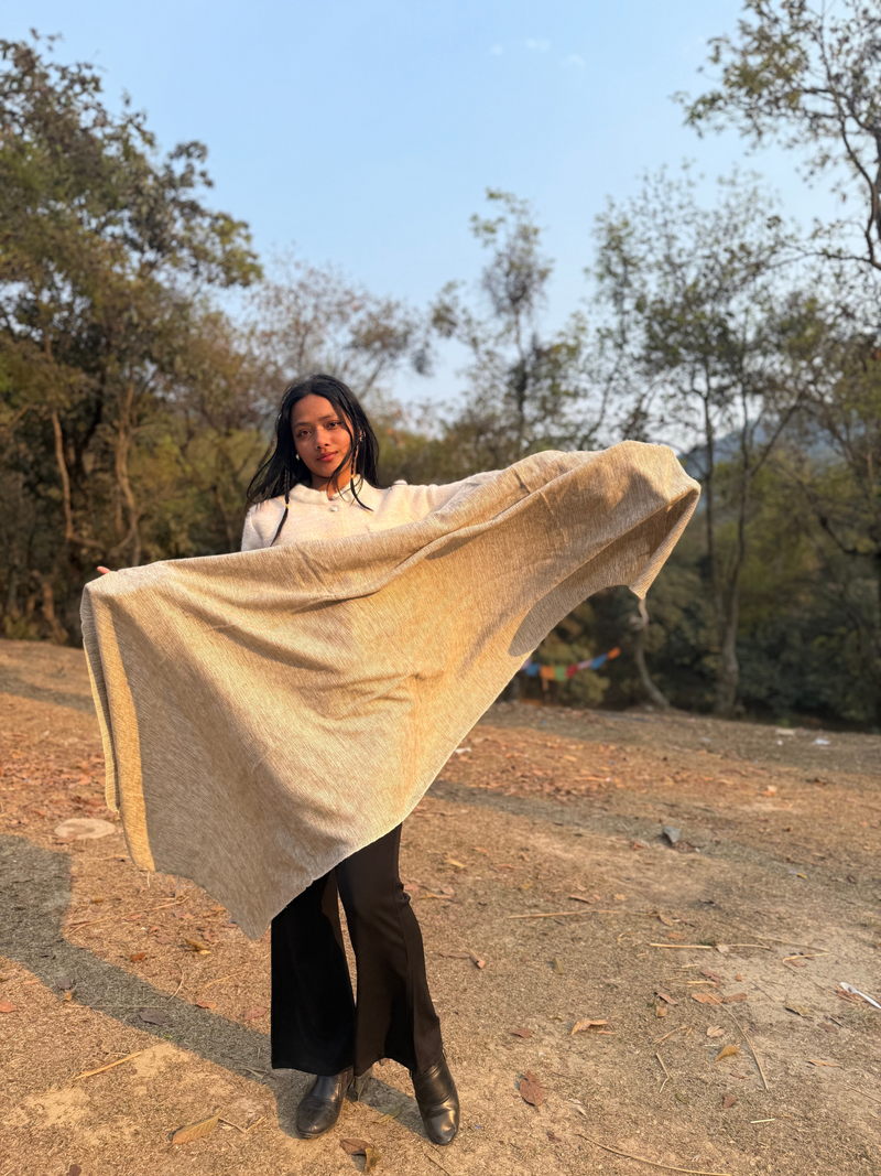 Soft Neutral Wool Wrap - Cream Yak Wool Blend