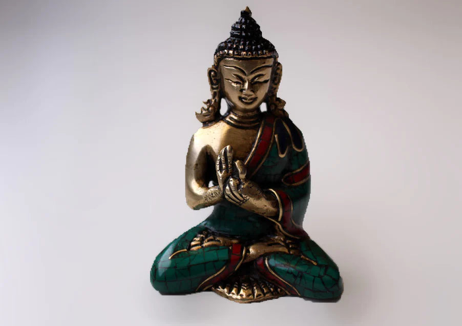 3-Inch Vairocana Buddha Brass Statue with Jeweled Robe