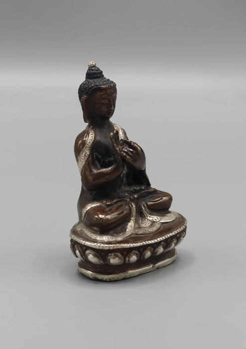 3.3-Inch Silver Robe Copper Vairochana Buddha Statue