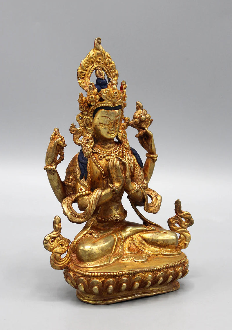 6 Inch Gold Plated Chenrezig Statue - Exquisite Artwork of Compassion - 5