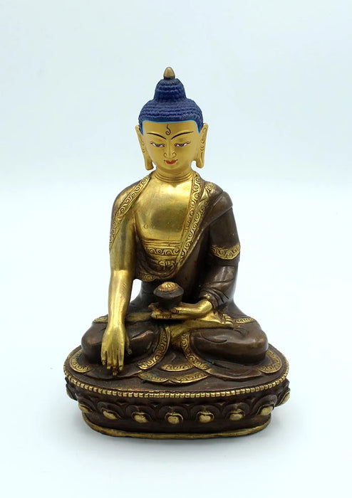 8 Inch Gold Plated Copper Shakyamuni Buddha Statue