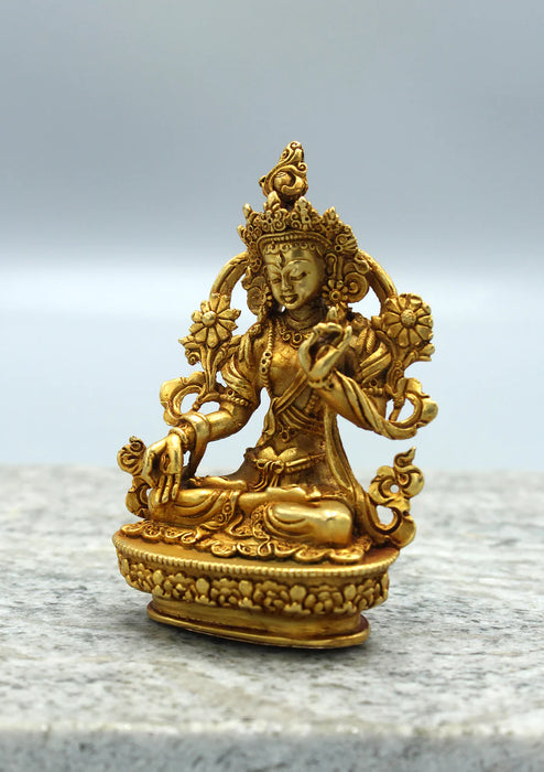 3.5-Inch Gold Plated Tibetan White Tara Statue - Elegant Copper Sculpture